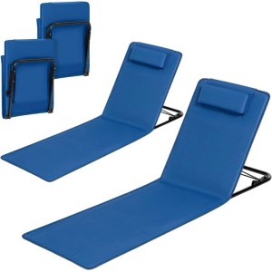 WOLTU Strandmatte 2er Set Strandliege mit Kopfkissen Klappbar Blau