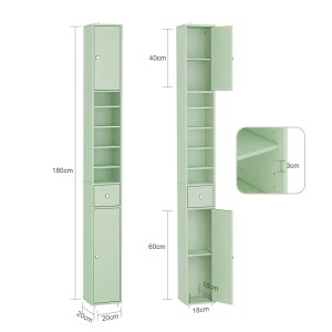 SoBuy Badmöbel-Set: Hellgrüner Hochschrank mit 6 Böden, Schublade, 20x180x20cm. Ideal für kleine Bäder.