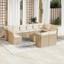 Beige 13-tlg. Garten-Sofagarnitur aus Poly Rattan mit Kissen. Gartenmöbel-Set für Terrasse und Garten.