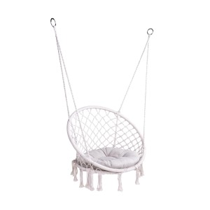 DELUKE Hängesessel ANGERS Geflecht Weiß Polyester Hängesitz Hängekorb Aufhängung Indoor Outdoor Schlafzimmer/Garten