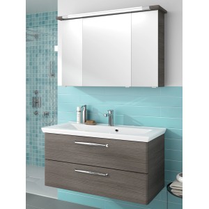 Pelipal Badmöbel-Set Trentino, 110 cm, Graphit, 3-teilig: Waschtisch mit Unterschrank und Spiegelschrank.