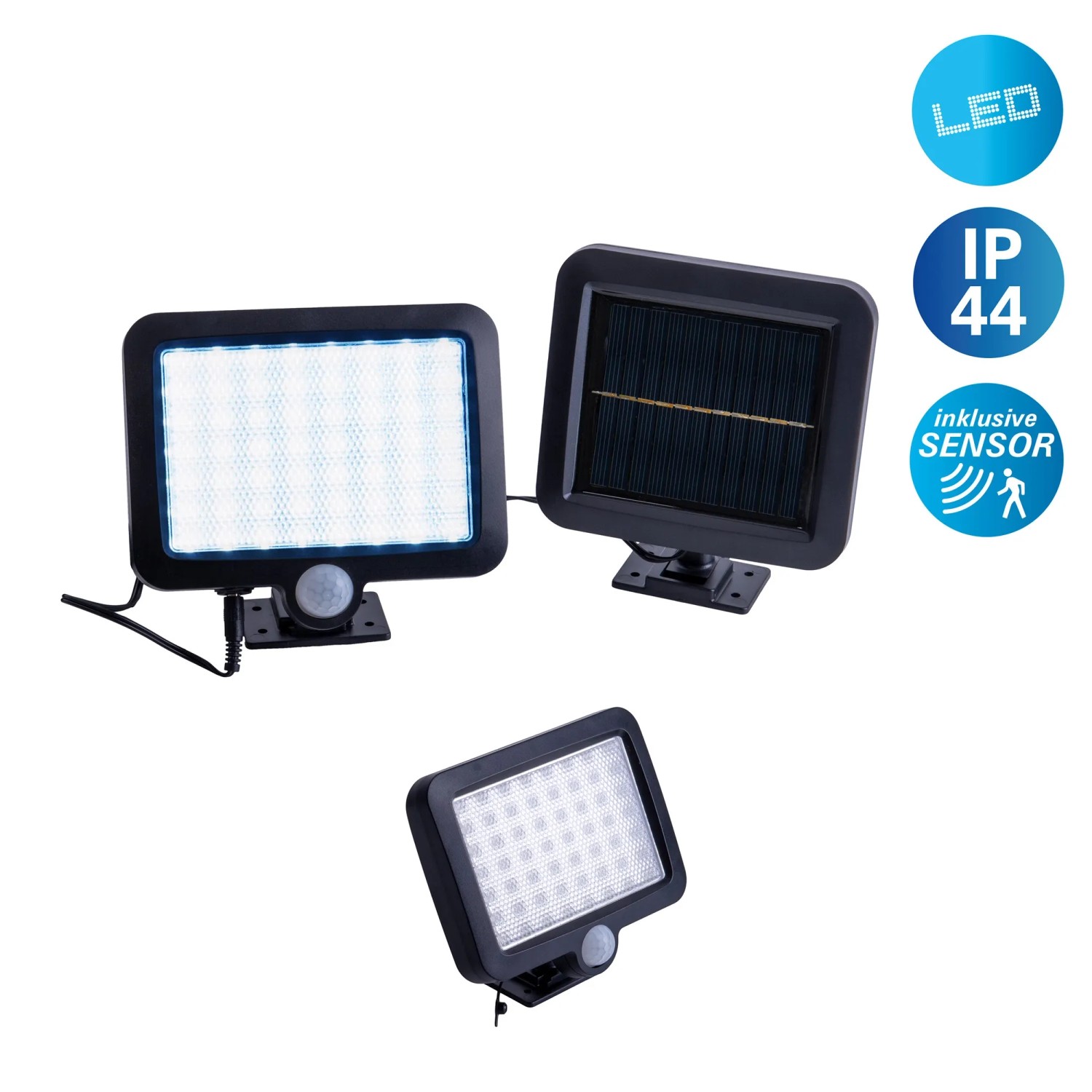 Näve LED Solar-Wandleuchte Pepe, schwarzer Kunststoff, mit Sensor, für den Außenbereich.