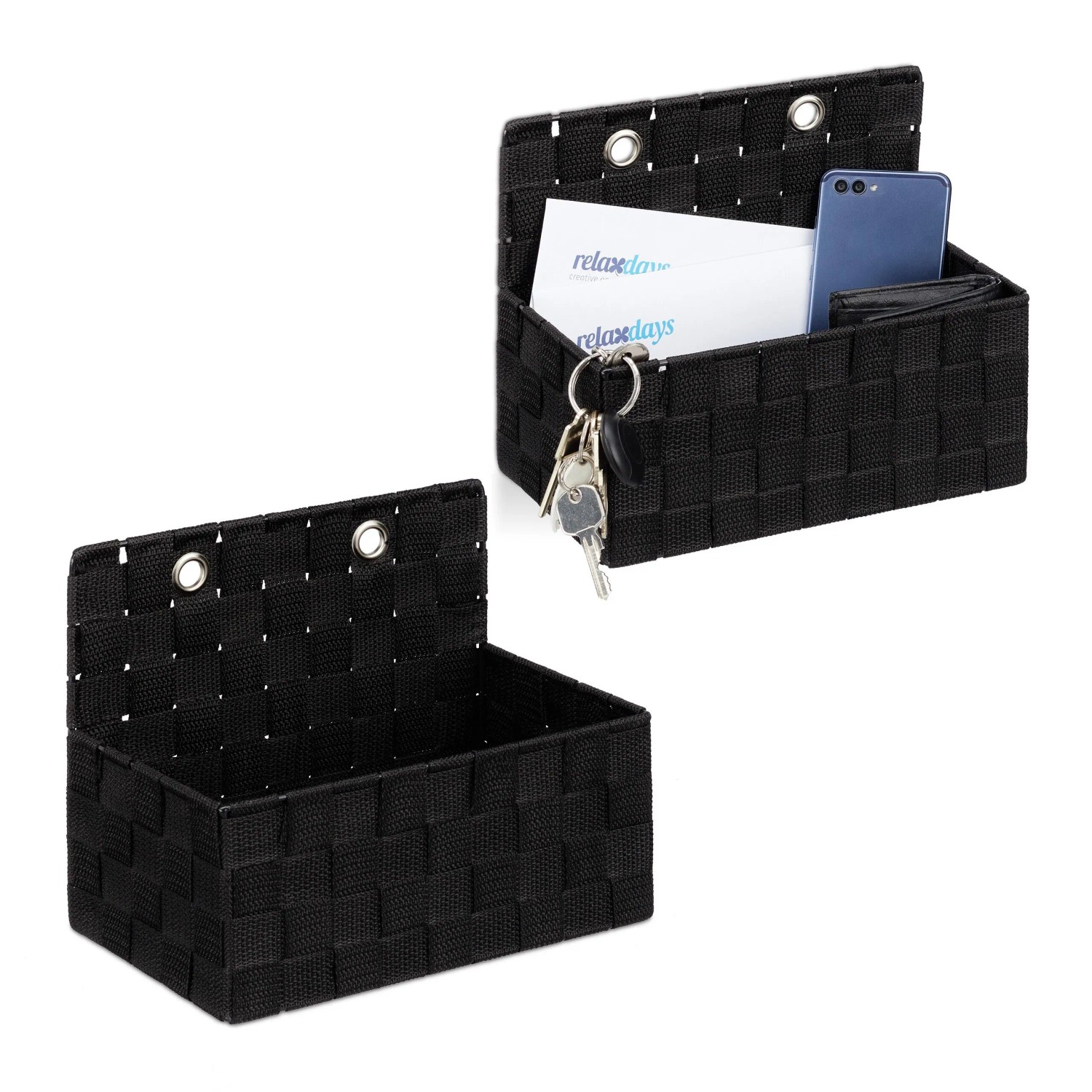 Relaxdays Aufbewahrungskörbe Kunststoff Metall Schwarz zum Hängen 2er Set 20 cm x 25 cm x 16,5 cm