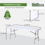 TRUTZHOLM Klapptisch 180 cm, Gartentisch aus Kunststoff und Stahl, mit Maßangaben.