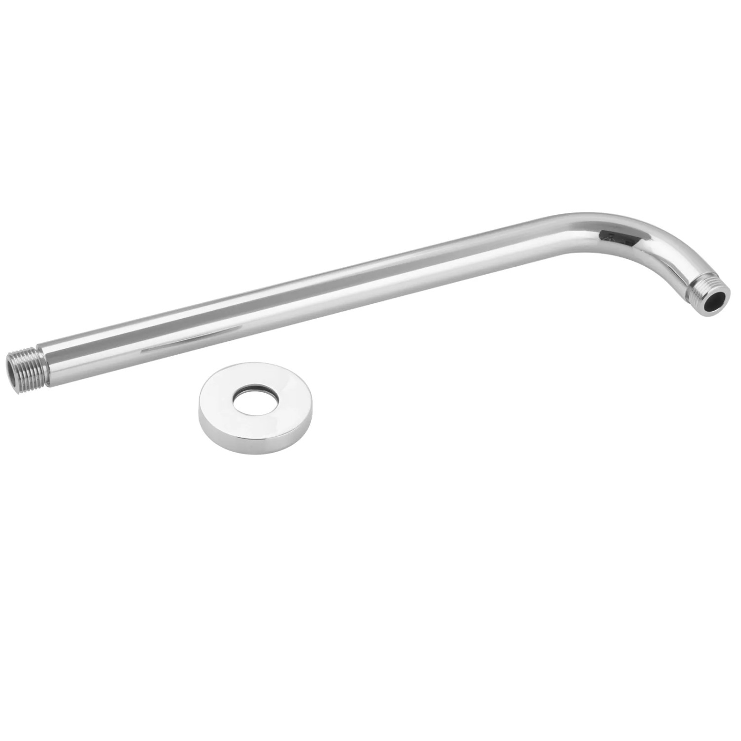 Chromfarbiger Wandarm für Regendusche mit Rosette aus dem PaulGurkes Duschsystem.