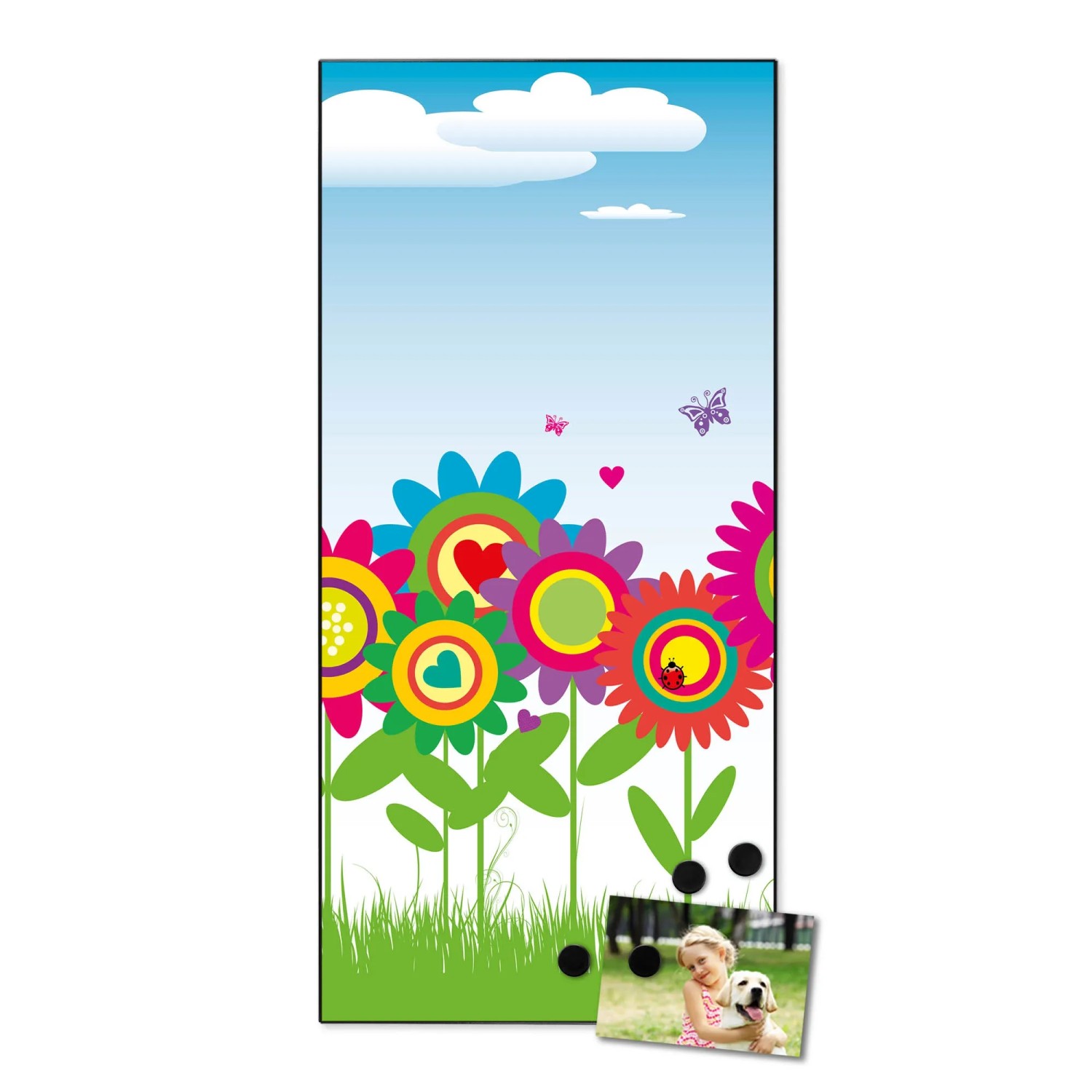 Banjado Magnettafel mit Blumenmotiv, 37x78cm, inkl. Magnete und Foto.