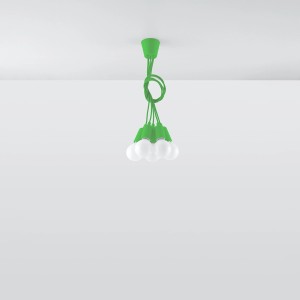 Grüne Sollux Lighting Hängeleuchte Diego 5 mit fünf Leuchtmitteln. Moderne Lampe für Wohnzimmer und Kinderzimmer.