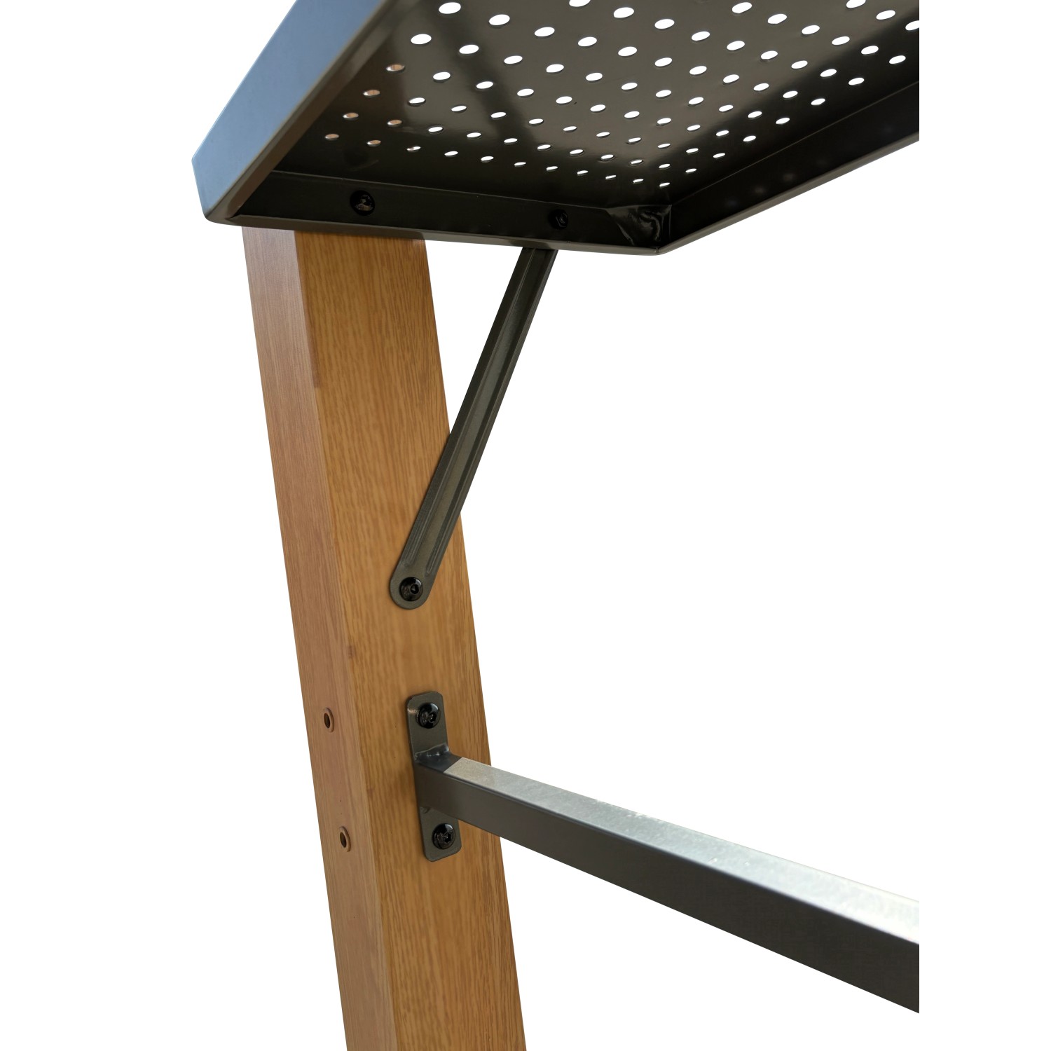 Detailaufnahme Leco Luxus-Grillpavillon mit Holzoptik, zeigt Gestell und Ablage.