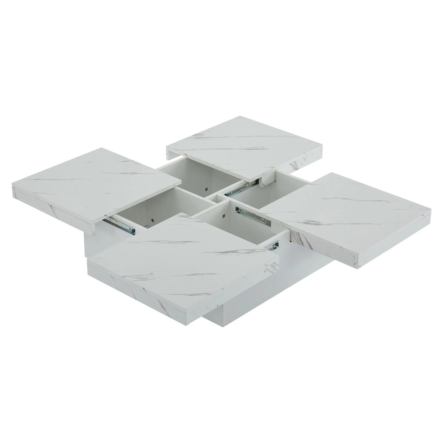 okwish Couchtisch mit Marmor-Optik Schubladen 4 Tischplatte 90x90x25cm Weiß