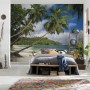Sanders & Sanders Fototapete Strand (Grün/Blau, 368x254 cm) im Schlafzimmer.