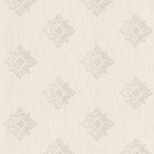 Creme Textiltapete mit Ornament Muster, Vliestapete hell mit Textil Design für Ess- und Schlafzimmer.