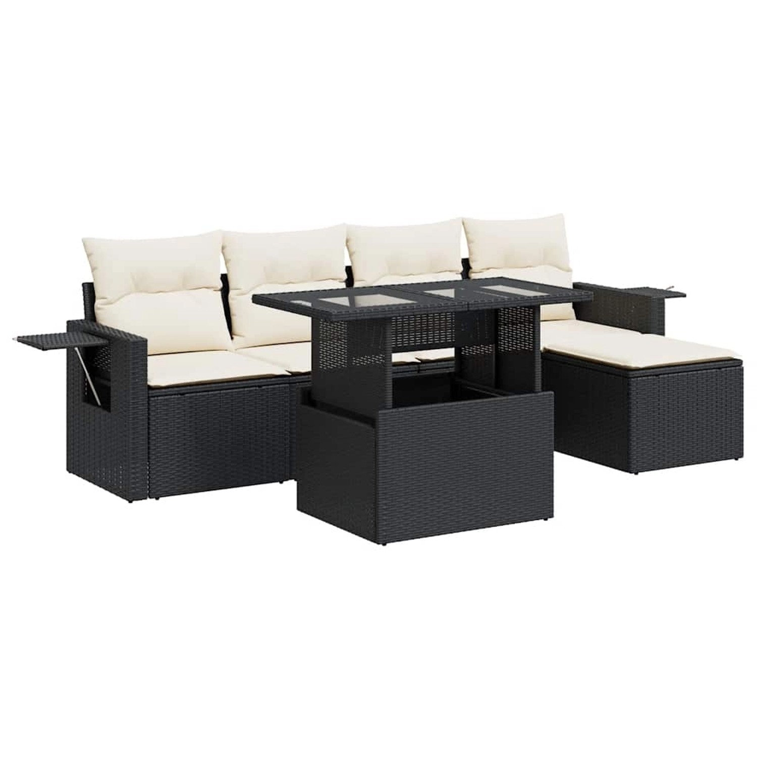 vidaXL 6-Tlg Garten-Sofagarnitur mit Kissen Schwarz Poly Rattan 3326457 günstig online kaufen