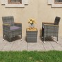 Graues 3-tlg. vidaXL Bistro-Set aus Rattan und Akazienholz für den Garten.