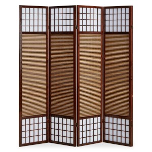 Homestyle4u 4-tlg. Paravent in Braun 176x175 cm 89