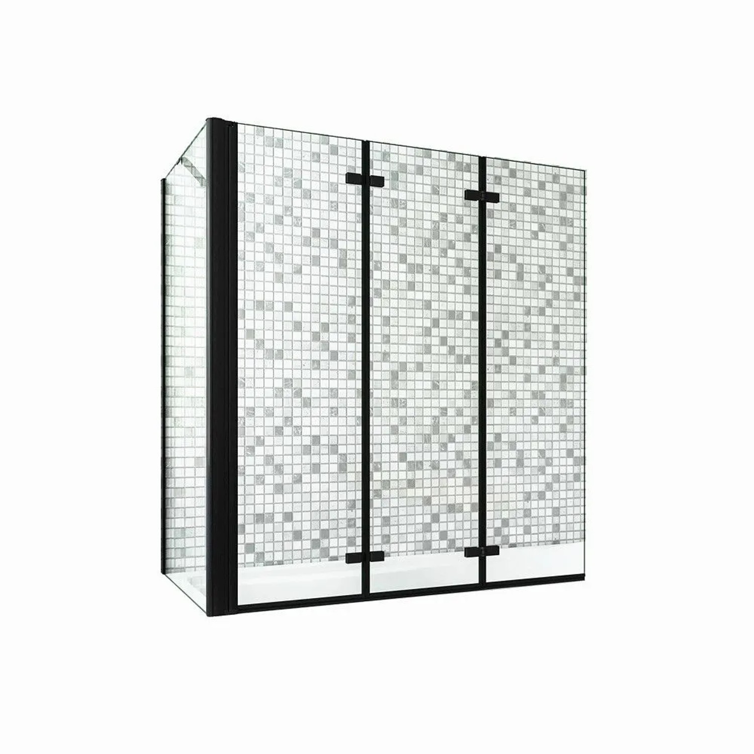Duschparadies Badewannenaufsatz 130 x 65 x 140cm Faltwand Mit Seitewand 6mm Nano Glas Badewannenfaltwand 3tlg Schwarz