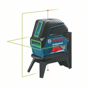 Bosch Professional GCL 2-15 G Kombilaser mit grünen Laserlinien und Lotpunkten.