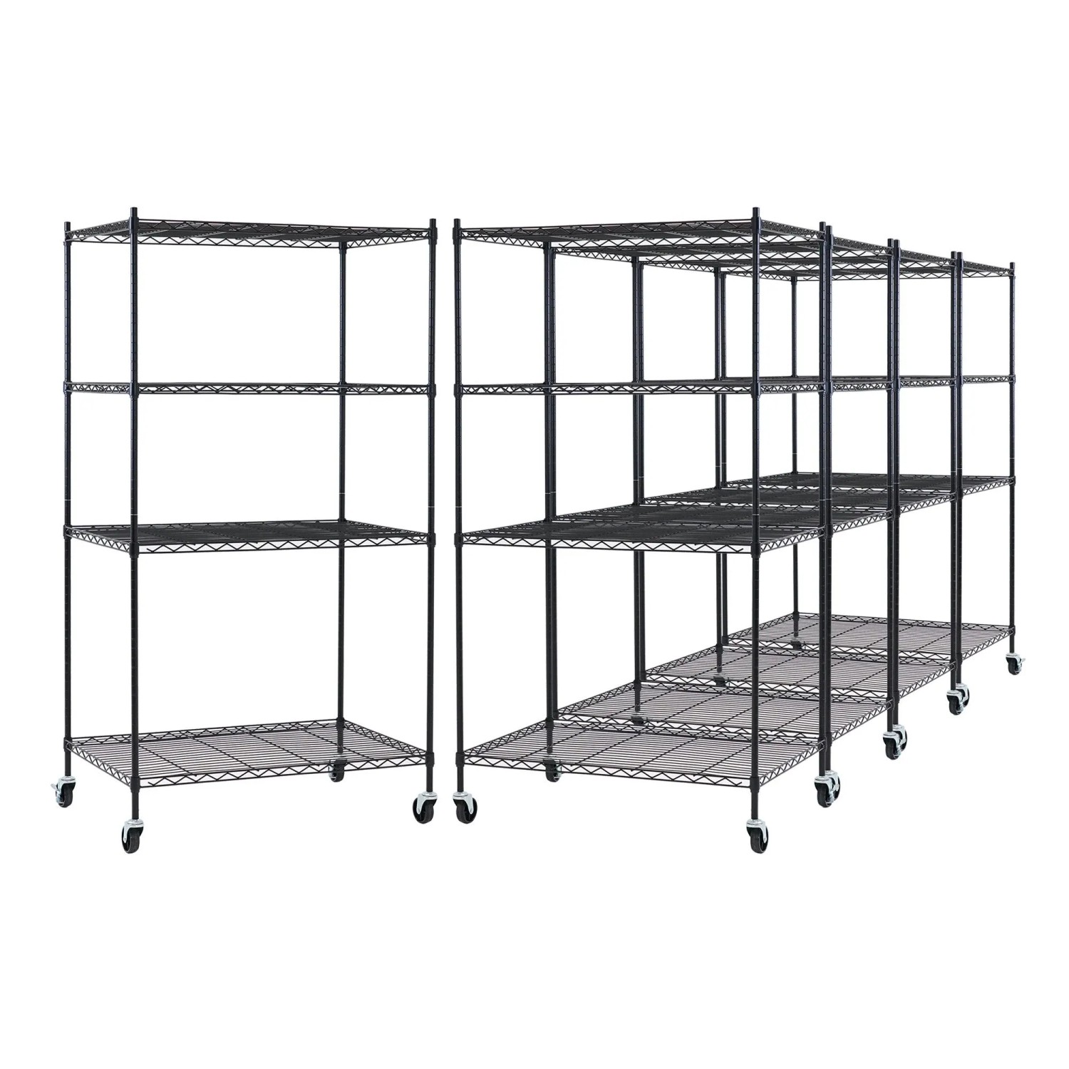PROREGAL Mega Deal 5X Gitterregal HADES Mit Rollen & 4 Gitterböden Metall 160x90x60cm Fachlast 75kg Metallregal Schwarz  Küchenregal Aufbewahrung