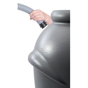 Graue Waterform Regentonne Aquacan 210 l mit Schlauchanschluss.