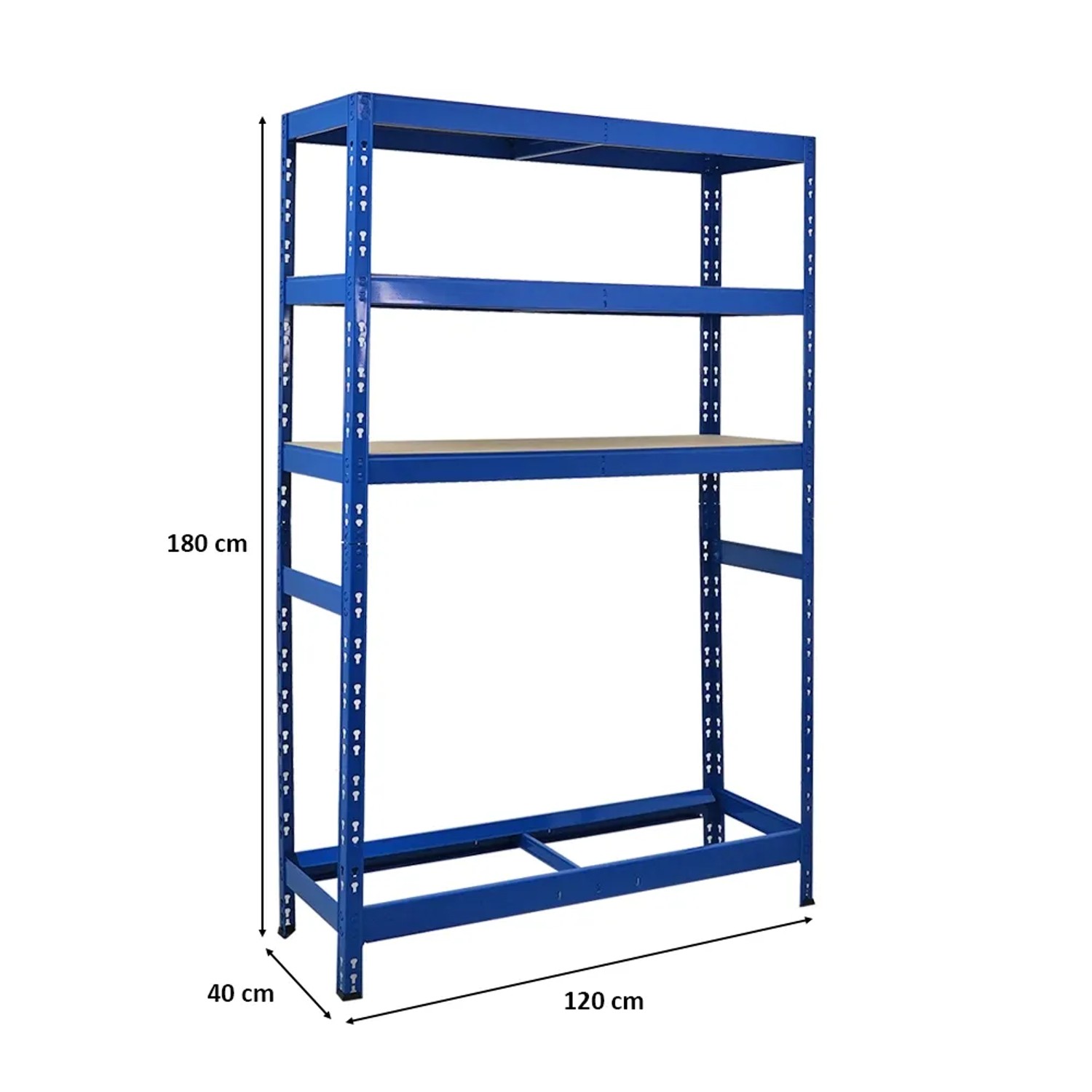 Blaues PROREGAL Reifenregal Tiger (180x120x40cm) mit 3 Ablagen für bis zu 6 Reifen pro Ebene.