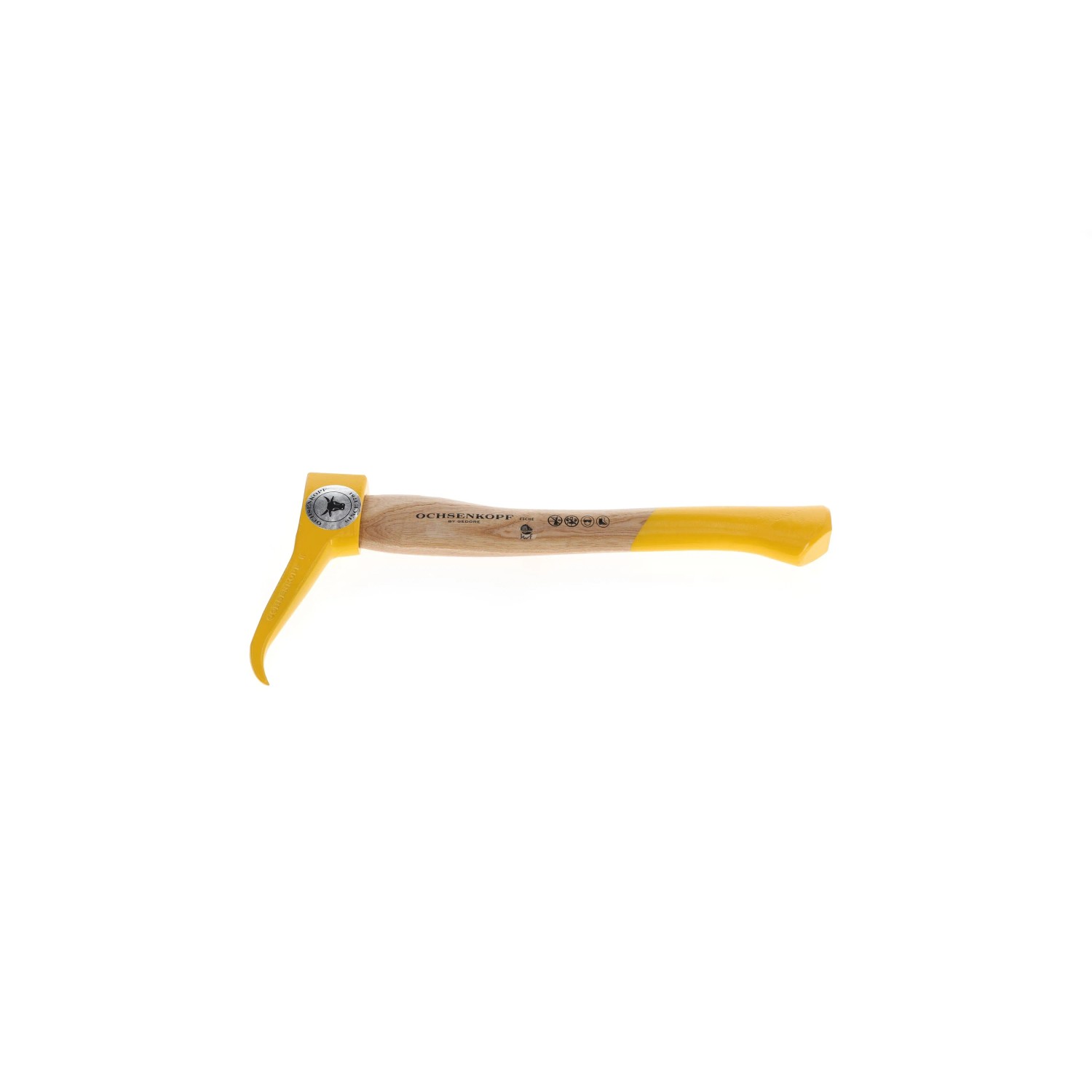 Ochsenkopf Handsappie Axt mit gelbem Griff und Eschenstiel zum Bewegen von Holz.