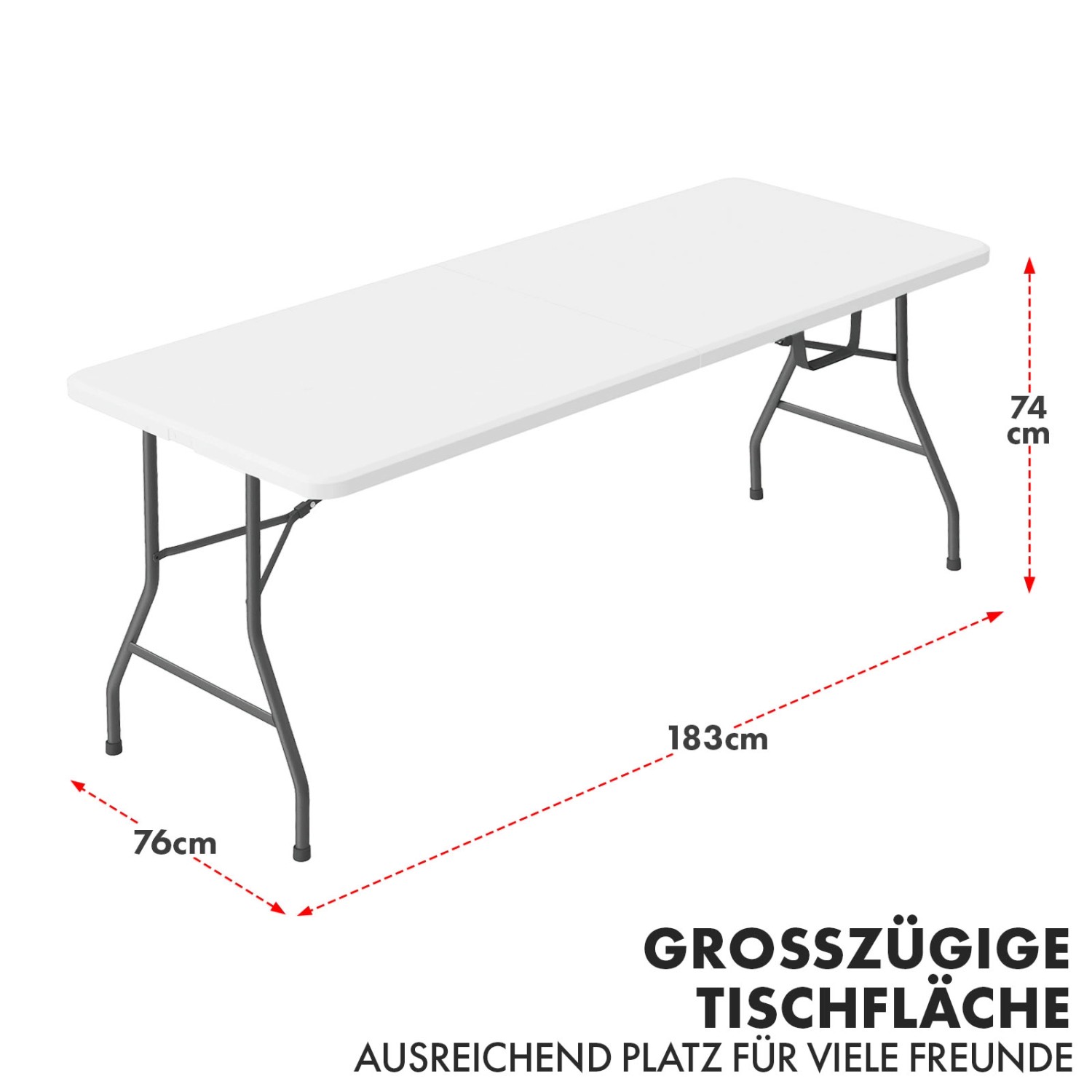 Weißer KARAT Klapptisch Akita, 183x76 cm, ideal als Gartentisch, wetterfest und strapazierfähig.