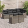 Graues 7-teiliges vidaXL Garten-Sofa-Set aus Poly Rattan. Modulares Lounge-Set für Terrasse und Garten.
