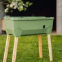 Dunkelgrünes Gusta Garden Anzuchtsgefäß Sammy Salad 15L auf Lärchenholzbeinen.