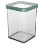 Quadratische Rotho Vorratsdose Loft Premium, 1 l, transparent mit grünem Deckel.