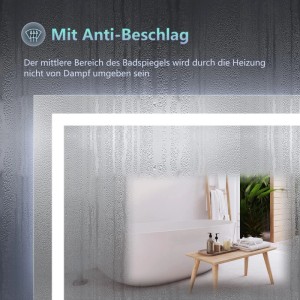 Badspiegel mit LED Beleuchtung, beschlagfrei. Klare Sicht im Badezimmer trotz Dampf.