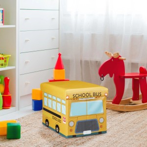 Relaxdays Spielzeugkiste Kunstleder School Bus Faltbar 32 x 48 x 32 cm