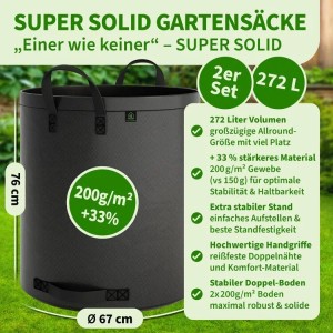 2er Set TTL GARDEN Gartensack, 272 L, schwarz, reißfest für Gartenabfälle wie Laub und Gras.