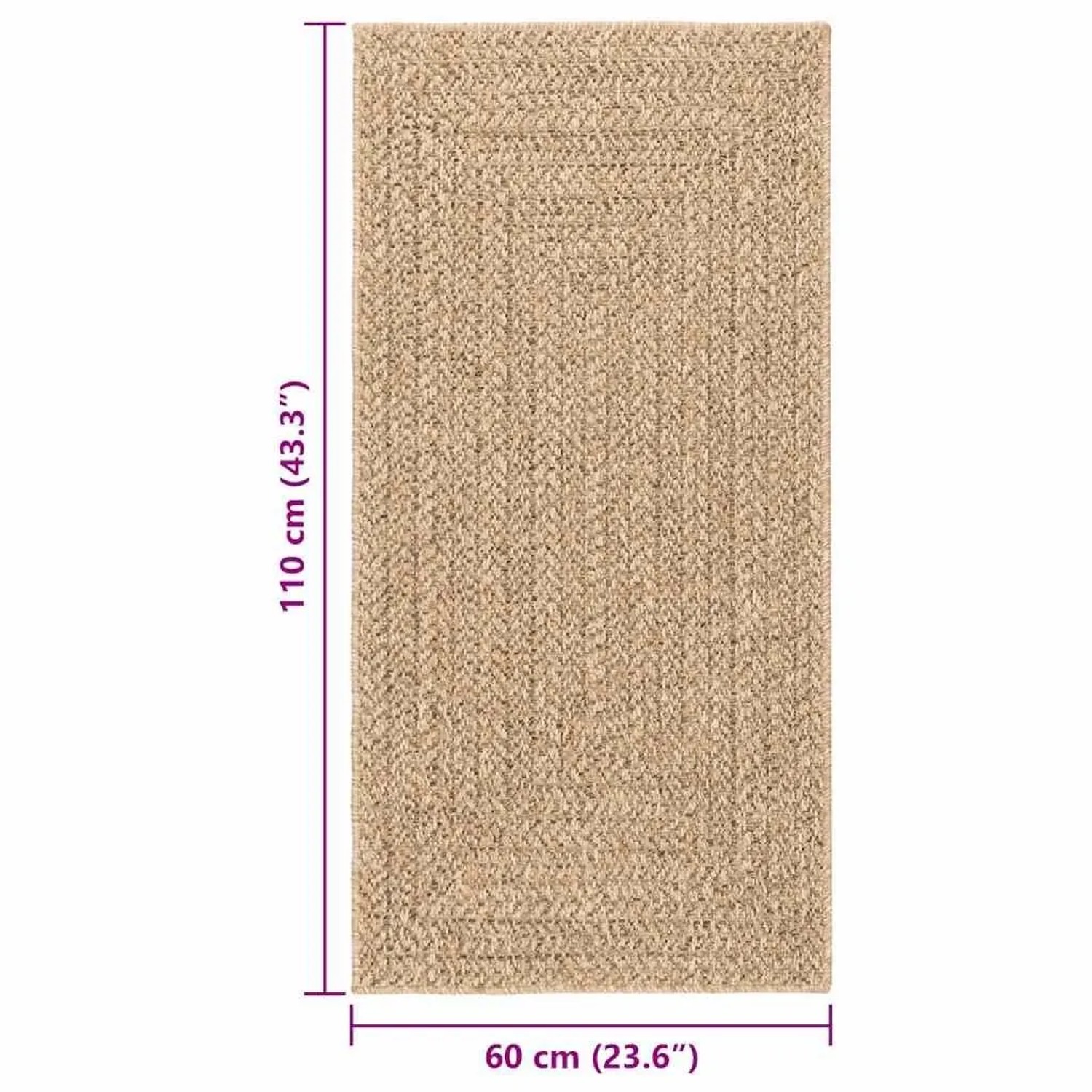 Beiger rechteckiger vidaXL ZIZUR Outdoor-Teppich, 60x110 cm, in Jute-Optik.