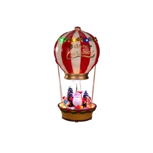 Weihnachtliche Heißluftballon-Szenerie mit rotem Ballon, bunten LEDs, Weihnachtsmann und Tannenbäumen für Innen.
