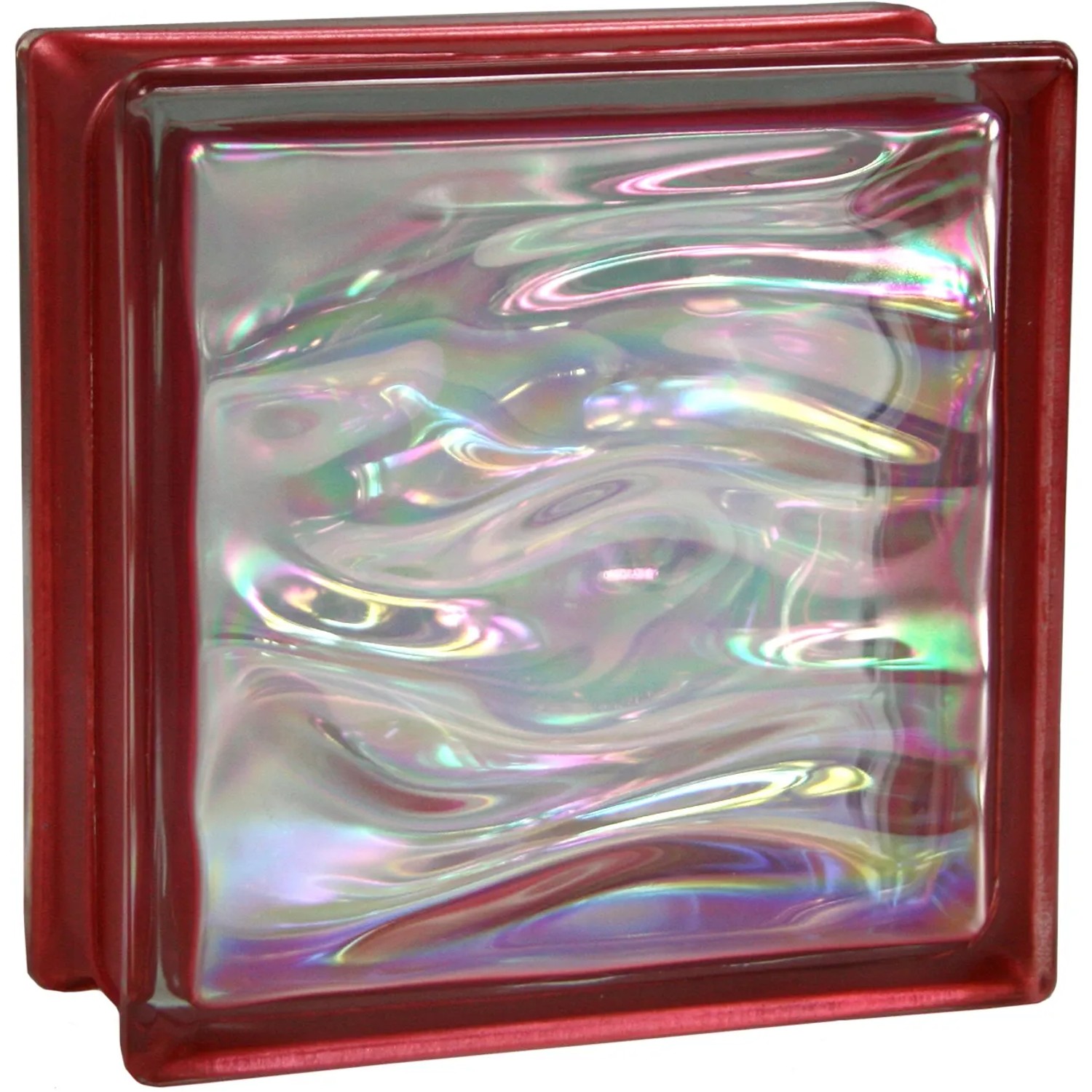 Glänzender, rubinroter Glasstein Aqua Perlmutt, 19x19x8 cm, für Innen- und Außen.