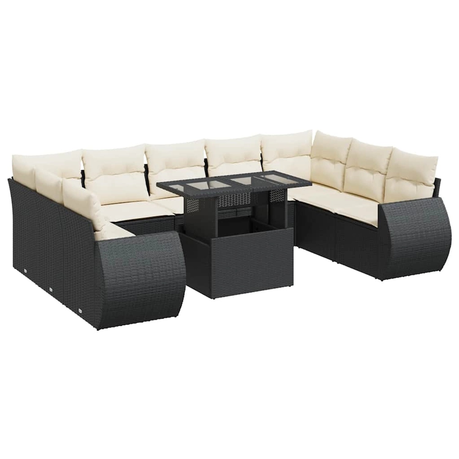 vidaXL 10-Tlg Garten-Sofagarnitur mit Kissen Schwarz Poly Rattan 3326697 günstig online kaufen