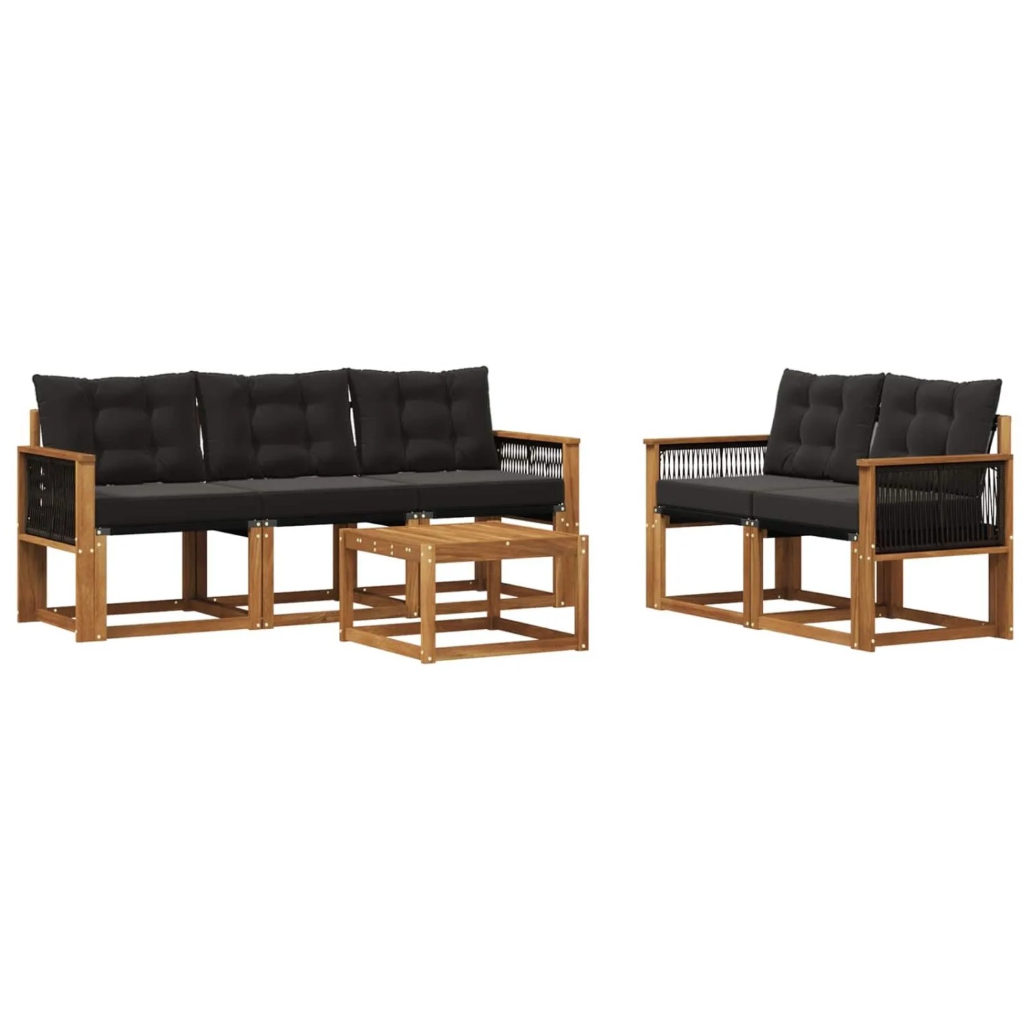 vidaXL Outdoor-Sofagarnitur mit Kissen 6 Stk Natur und Schwarz 3381776