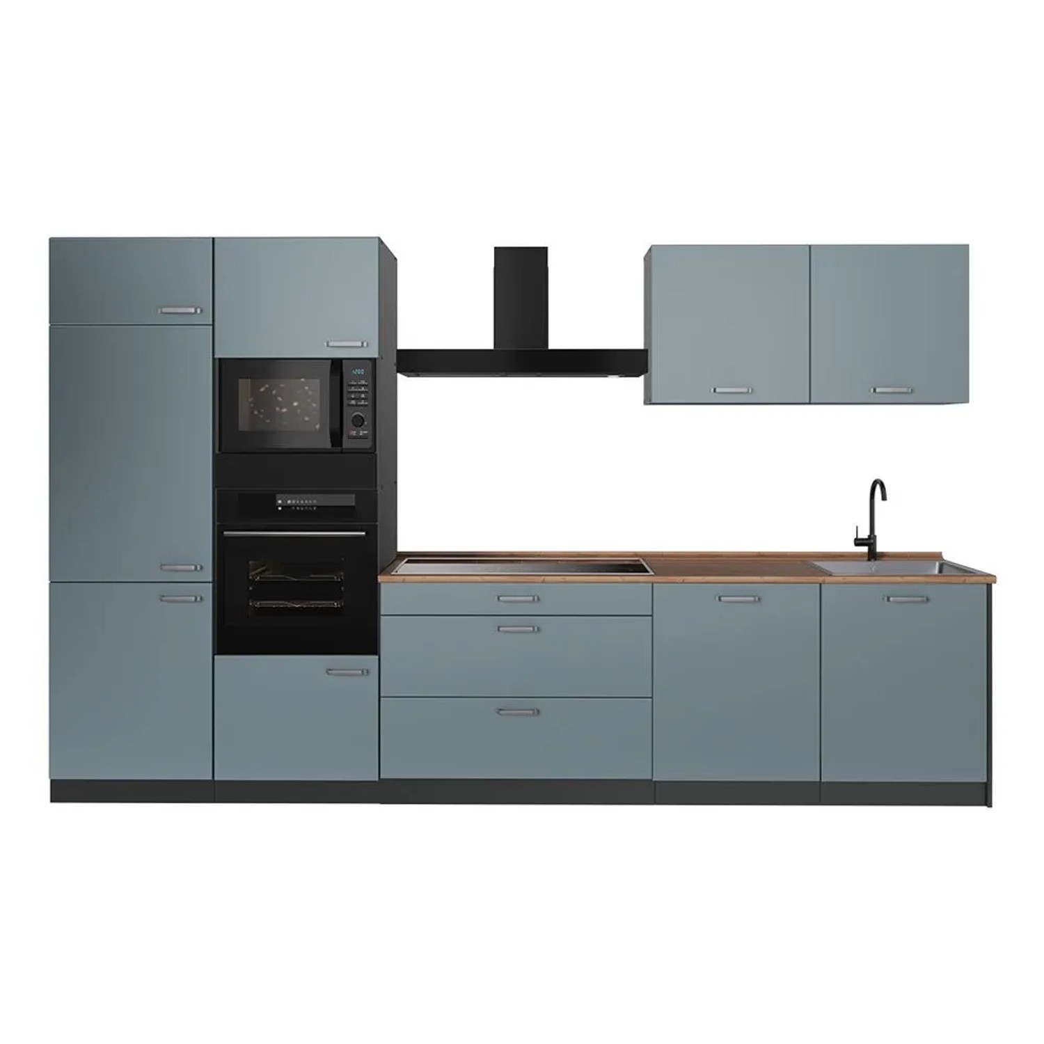 Vicco Küchenzeile R-Line Blau-Grau/Anthrazit 340 x 207 Arbeitsplatte Goldkraft Eiche Art Nr 67334