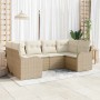 Beiges 6-teiliges Garten-Sofa-Set aus Poly Rattan mit Kissen von vidaXL.