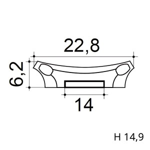 Technische Zeichnung des weißen ORAC DECOR K201 LUXXUS Pilaster Kapitells mit Maßangaben.