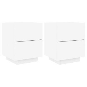 Zwei weiße vidaXL Nachttische mit LED-Beleuchtung, je mit zwei Schubladen.