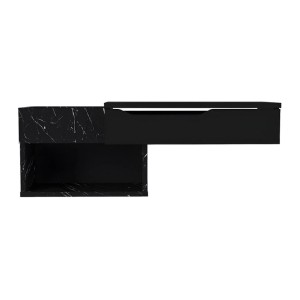 Schwarzer Wandkonsolentisch Dareka, 90 cm, mit Marmor-Optik, Schublade und Ablagefächern.
