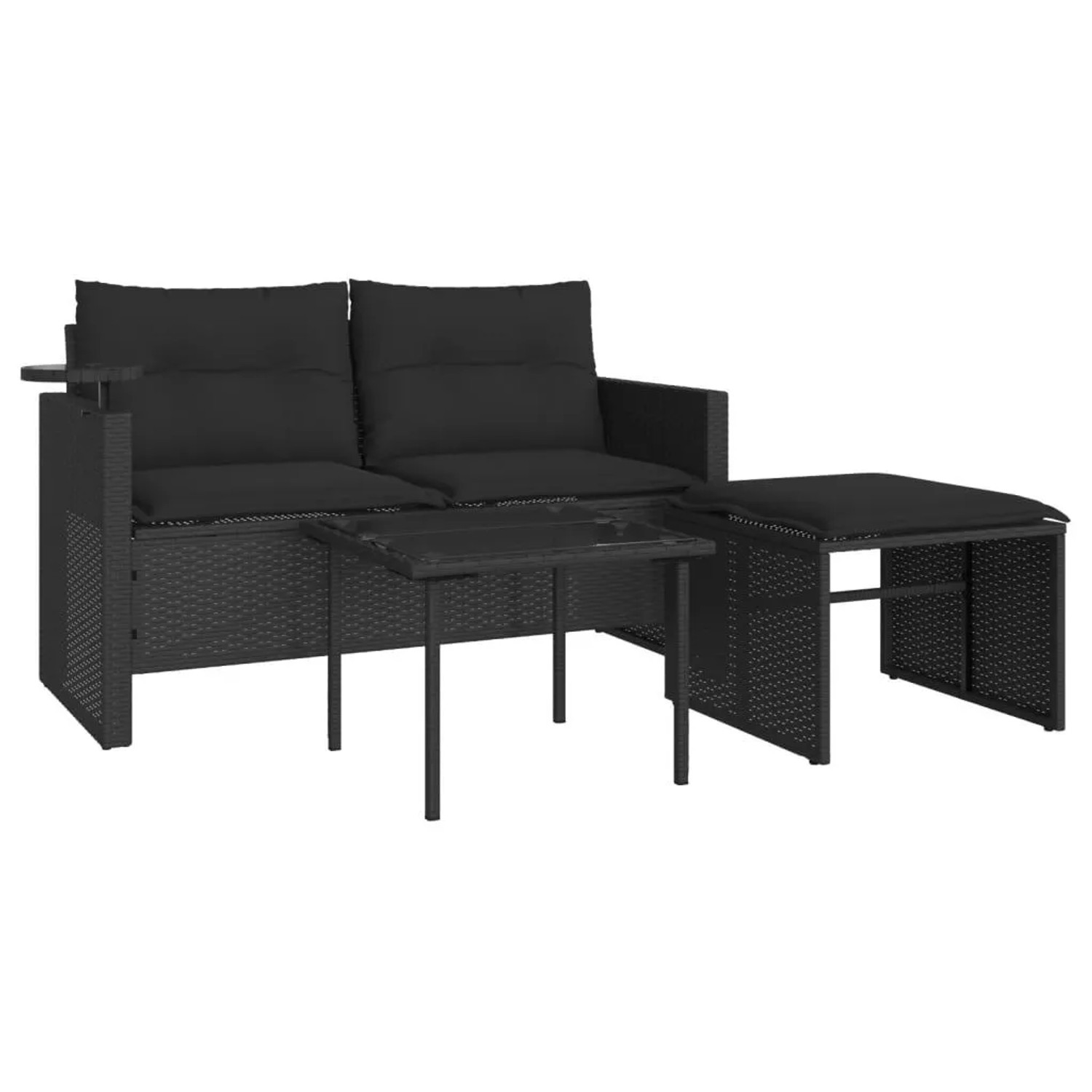 vidaXL 3 Tlg Garten-Sofagarnitur mit Kissen Schwarz Poly Rattan 365458