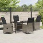 Graue 5-tlg. vidaXL Garten Essgruppe aus Poly Rattan mit Tisch und Stühlen mit Kissen.