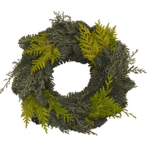 Adventskranz Koniferen-Mix auf römischem Teller, Ø 25cm, festliche Weihnachtsdeko.