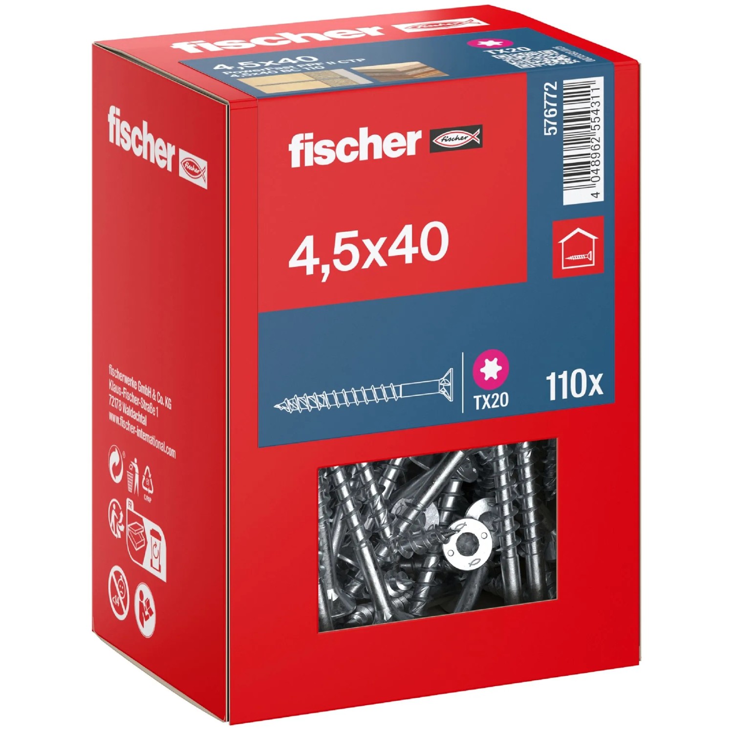 Fischer Schraube PowerFast II Senkkopf TX Teilgewinde Ø 4,5 x 40 mm 110 Stk
