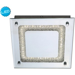 Quadratische LED-Deckenleuchte Gilda, 24x24 cm, Chrom, mit Kristallen und Spiegelelementen.