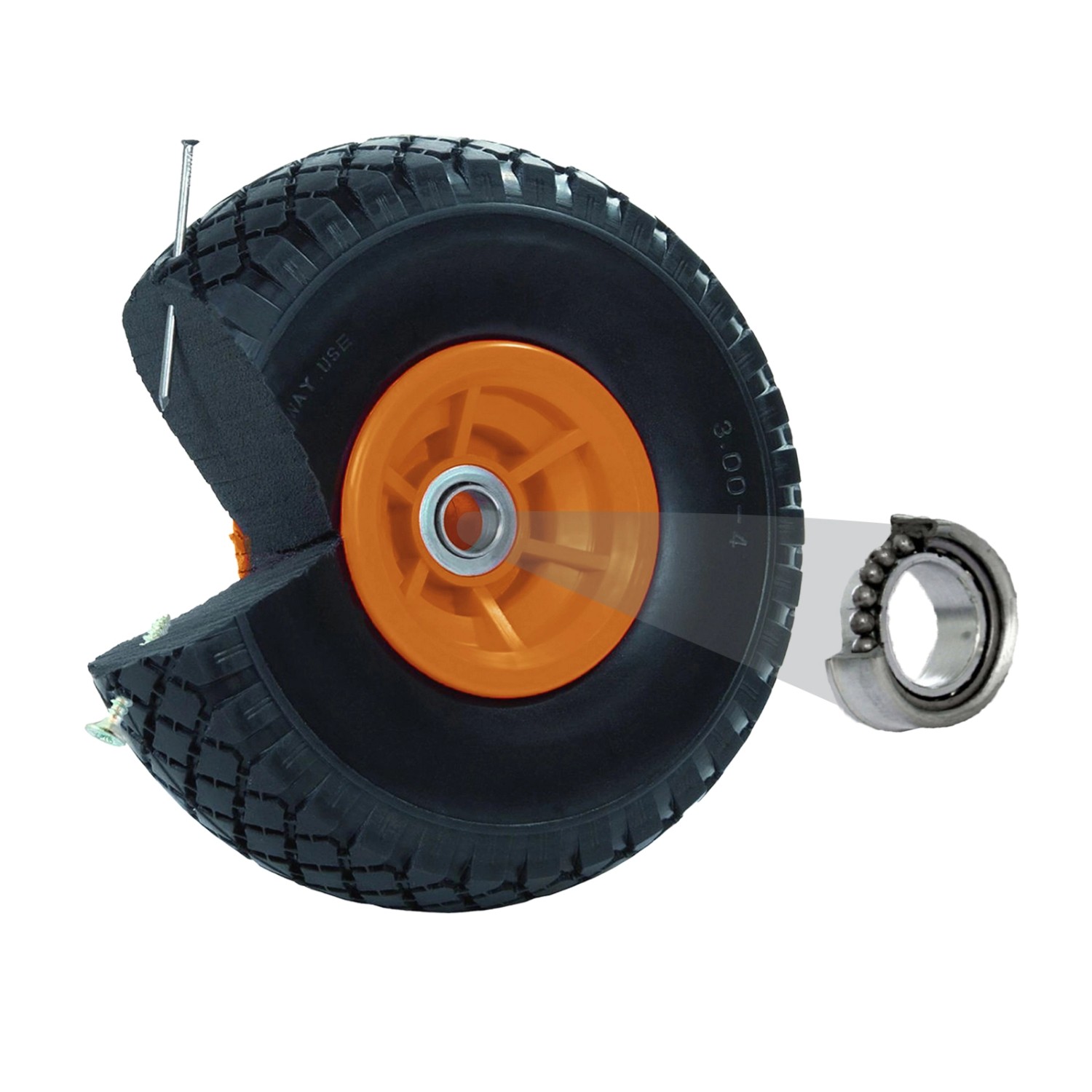 TRUTZHOLM Sackkarrenrad PU Rad 260x85mm 3.00-4 60mm Versetze Nabe Durchmesser 20mm Orange