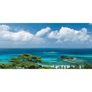 Vlies Fototapete mit Meerblick, Inseln und blauem Himmel, 400x200 cm.
