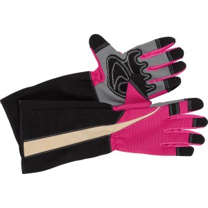 Rosenhandschuhe Pink Gr. 8 mit langen Stulpen und Noppen für Gartenarbeiten.