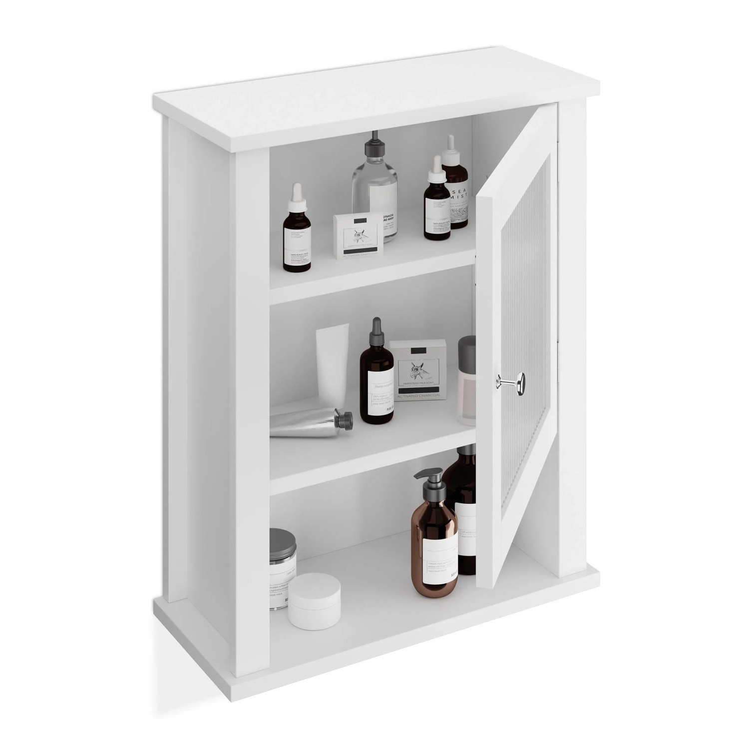 Relaxdays Badhängeschrank MDF Acryl Weiß mit Tür Magnetverschluss 52 cm x 42 cm x 18 cm 5,5 kg